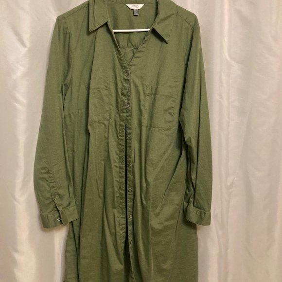 Olive-Green Shirt Dress - Picture 1 of 7